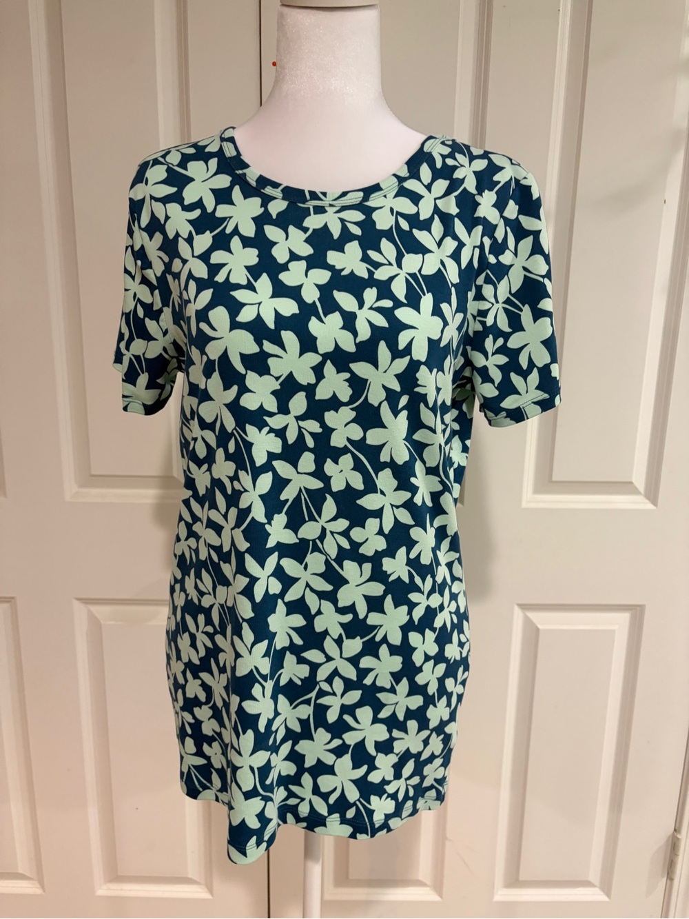 Lands' End Teal Short-Sleeve Floral Tee with Mint Print